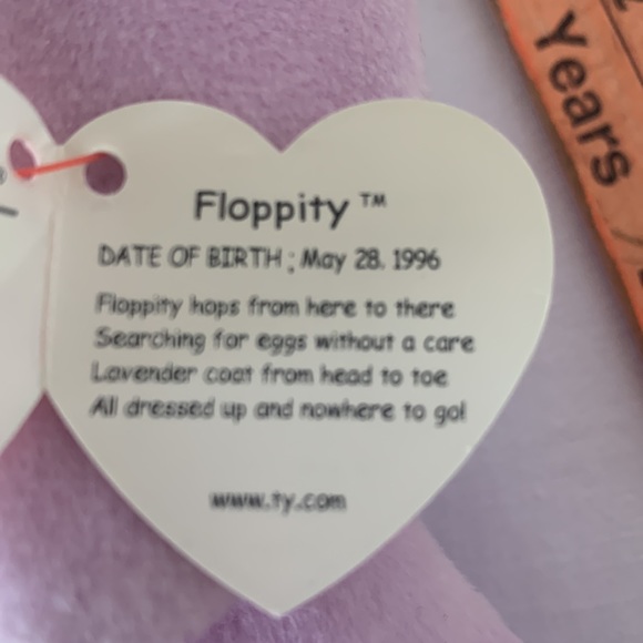 Ty easter bunny Rabbit beanie baby Floppity Lilac w tag 1996 - Picture 8 of 11